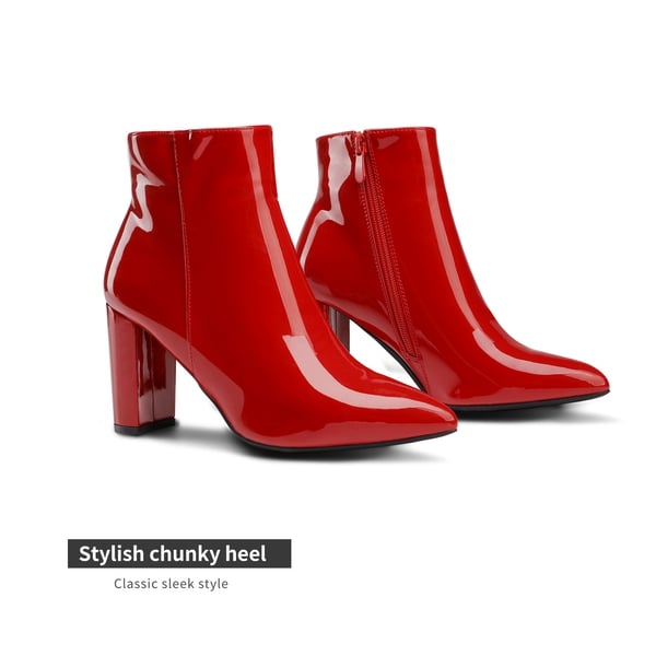 Sianna Chunky High Heel Ankle Booties - RED PAT - 3